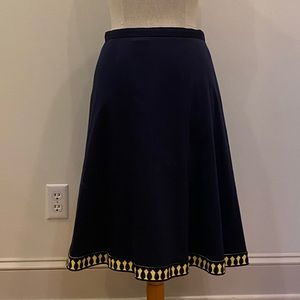 Averado Bessi Womens Navy Skirt w Yellow Silk Ribbon on Bottom of Skirt / Sz 12